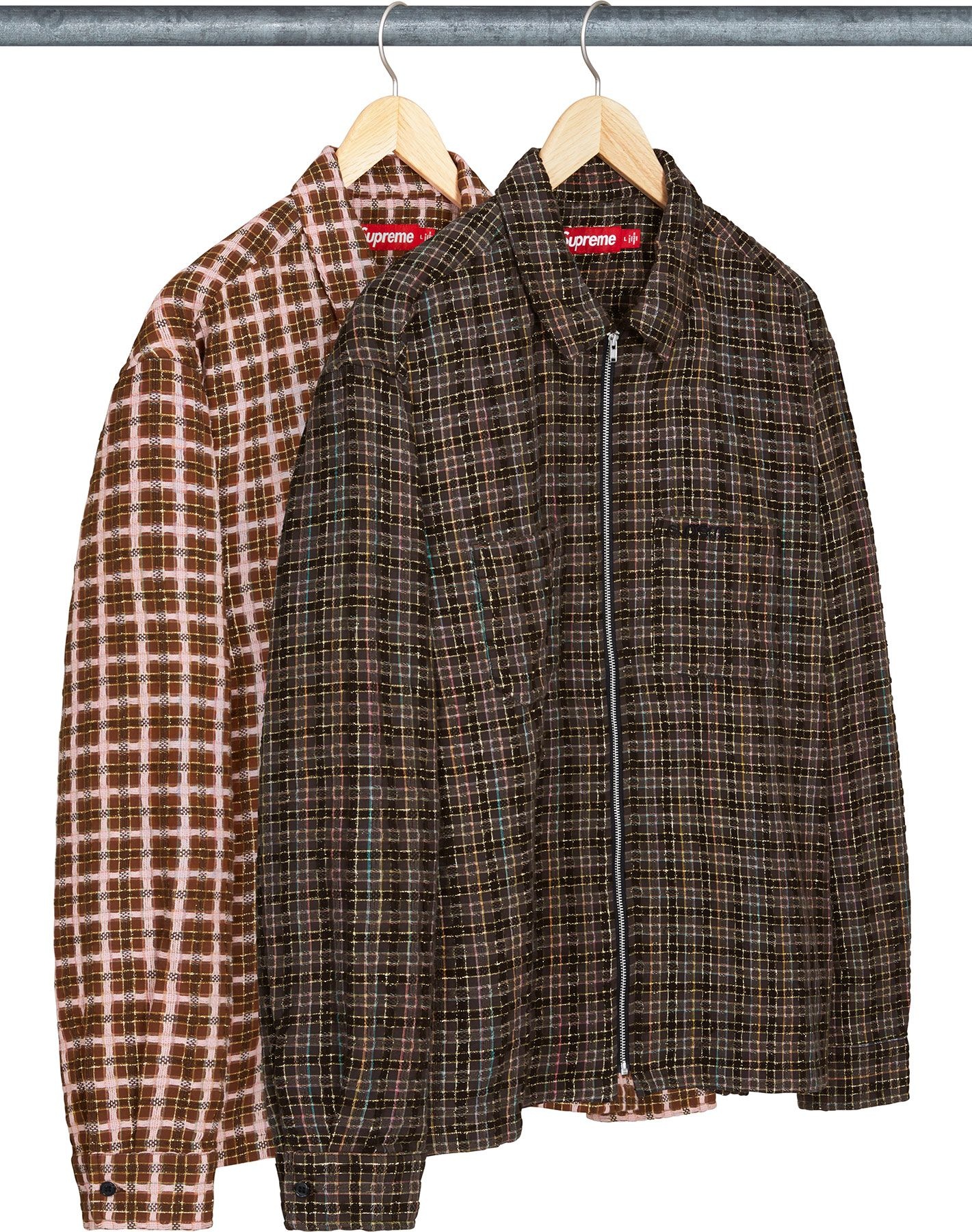 Metallic Plaid Zip Up Shirt